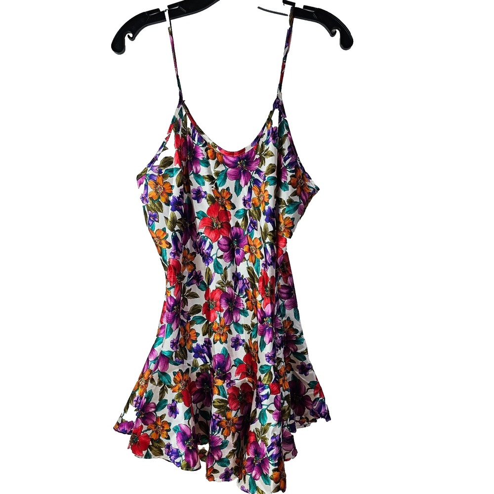 California Dynasty Slip Dress Womens M Pink Floral Lace Ruffle‎ Vintage Lingerie